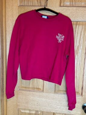 Outdoor Voices Love Without OV Cropped Crew Sweatshirt Heart Graphic Red medium